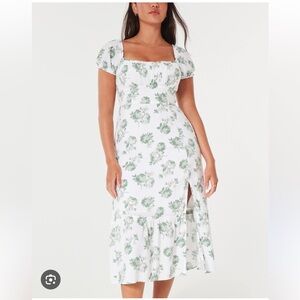 Hollister Floral White and Green Midi Dress